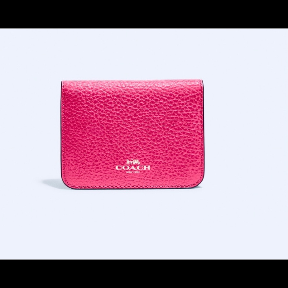 🟣NEW COACH Bi Fold Card case leather. Bold Pink. MSRP$78